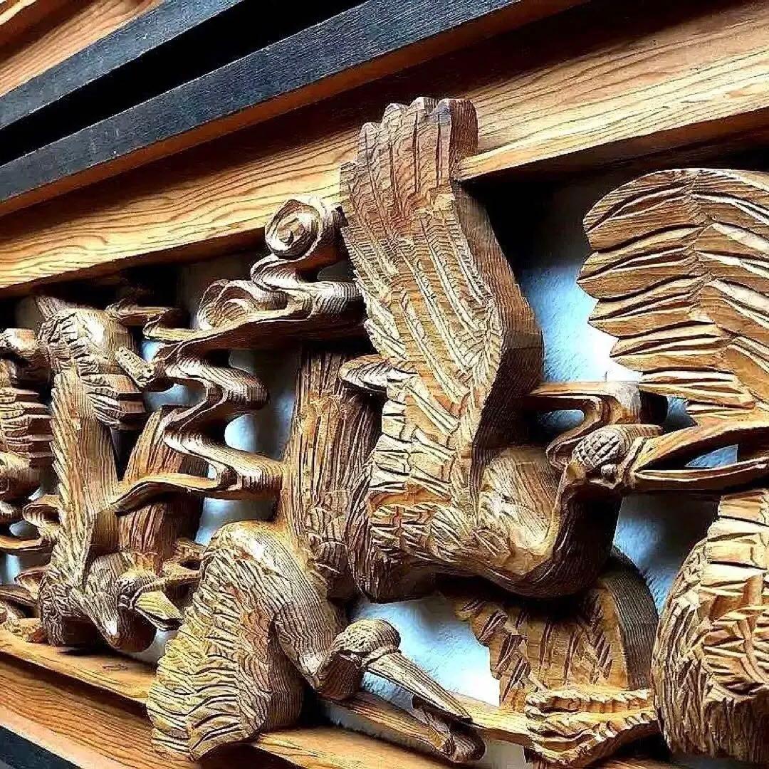 【井波彫　特殊彫り 欄間】千羽鶴 木彫り 彫刻