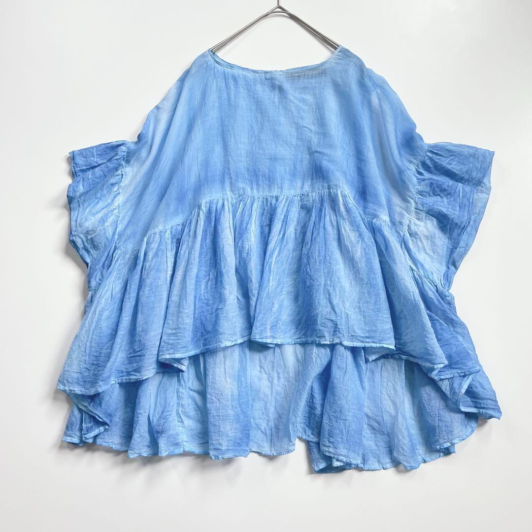 ▪️24SS ミズイロインド ピグメントダイワイドギャザープルオーバー ブルー