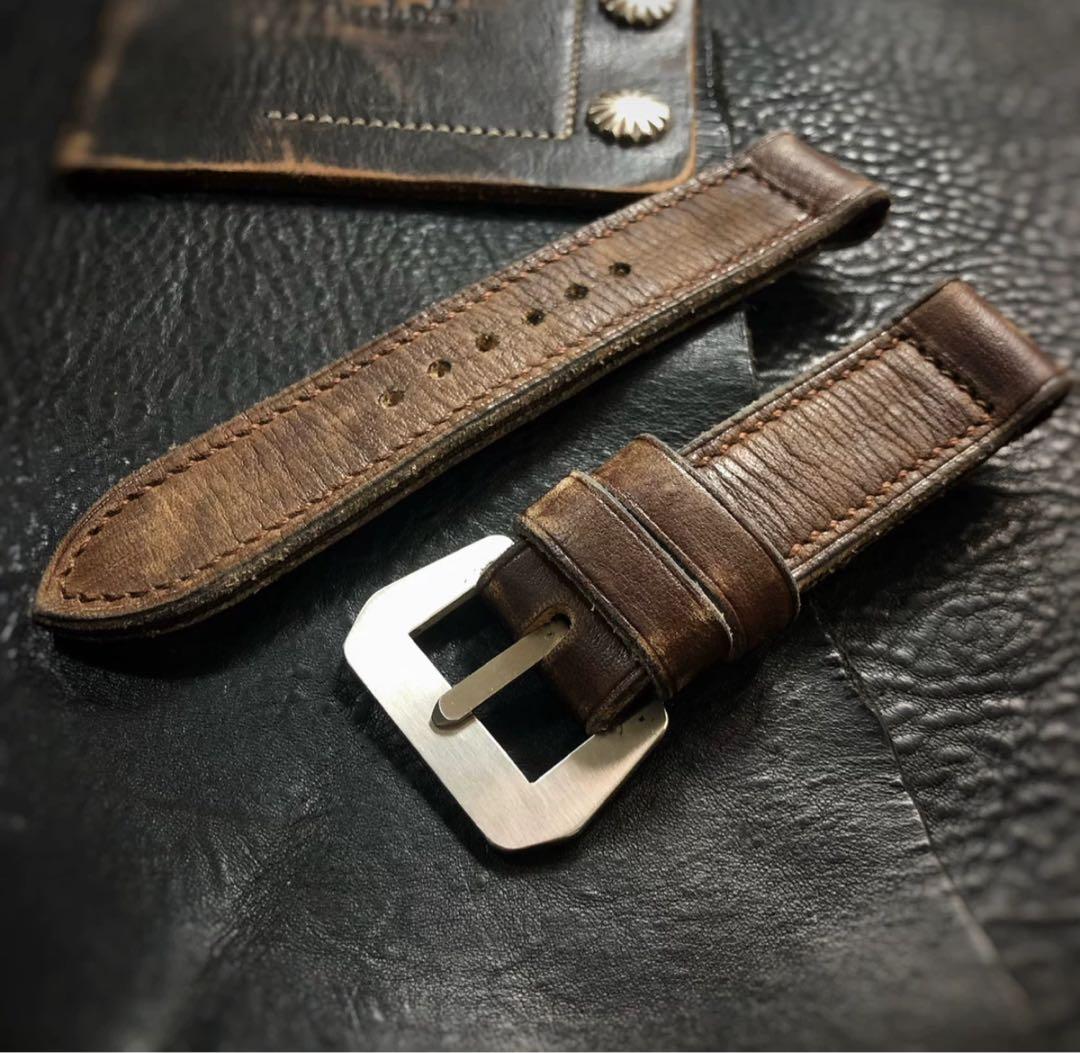 ハンドメイド パネライ など用 時計ベルト カーフレザー 26mm 尾錠付