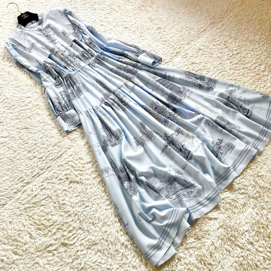 【極美品】グレースコンチネンタル ティアード NYプリント ロングワンピース