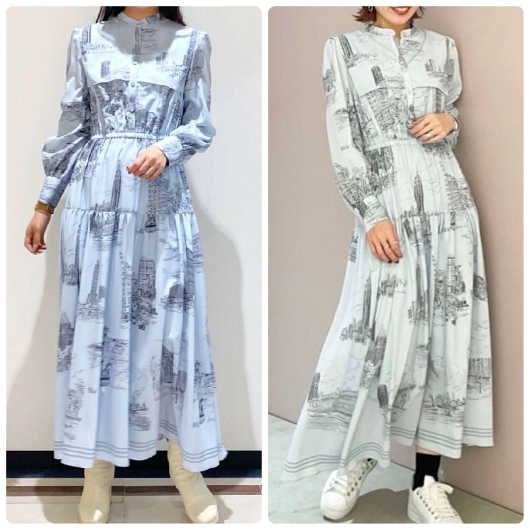 【極美品】グレースコンチネンタル ティアード NYプリント ロングワンピース