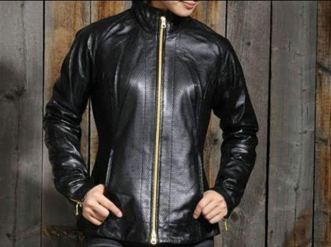 カドヤ BLACK Curvy シングルライダース パンチングレザー 牛革 M