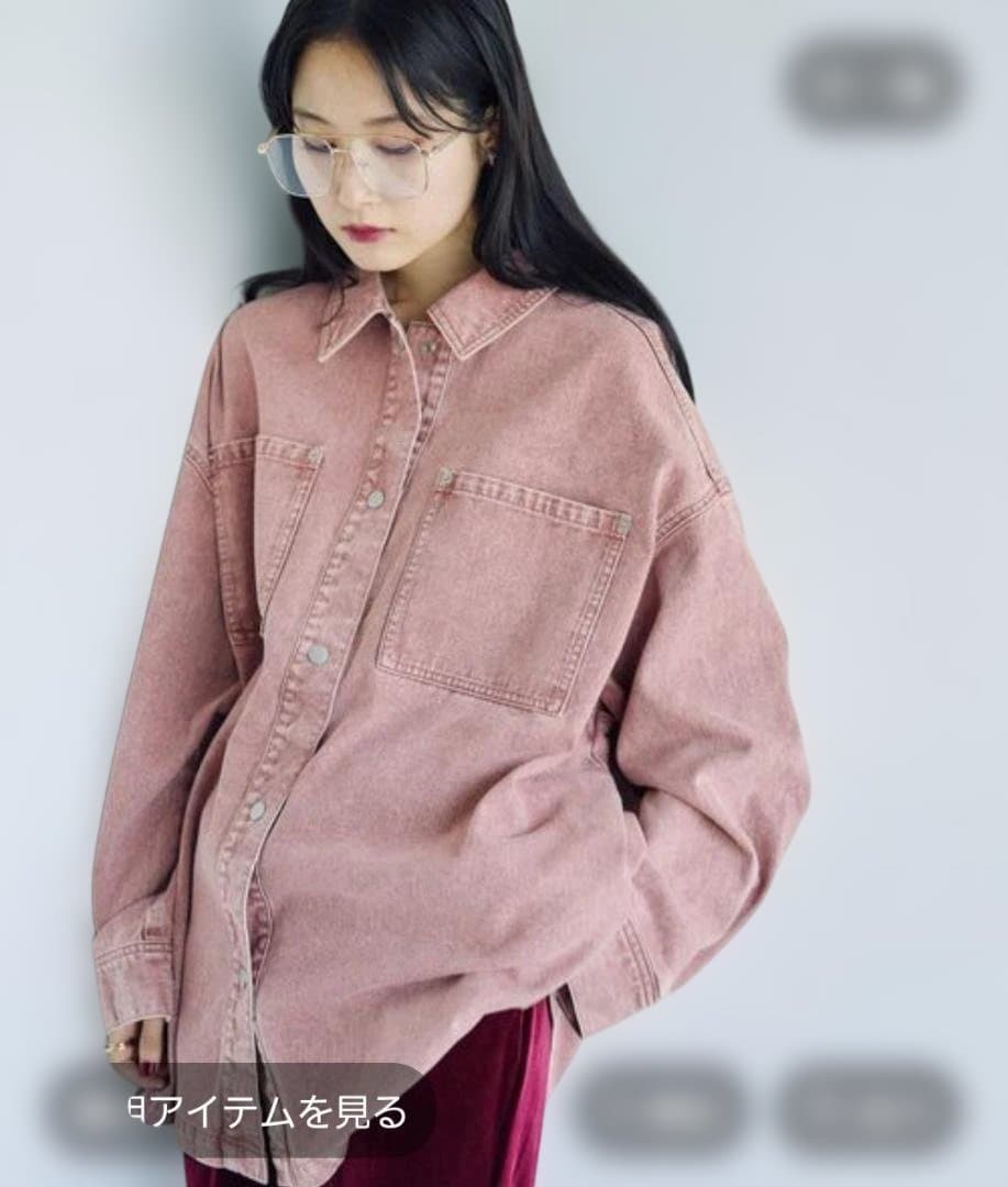 新品　LEPSIM　フリンジパッチ/BIGデニムシャツ　ピンク　完売品