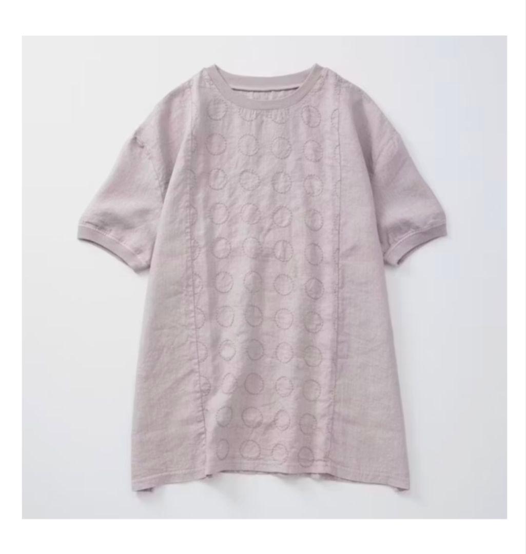 かおり　10月末迄掲載★中川政七商店 丸紋刺繍麻布Tシャツチュニック 薄墨