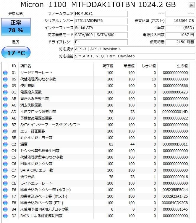 SSD 1TB 2.5インチ Micron 内蔵型 動作保証 0103