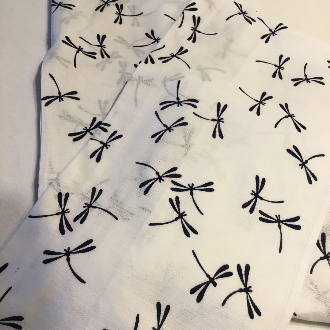 綿絽　美品　浴衣　白地　紺色トンボ　涼やか