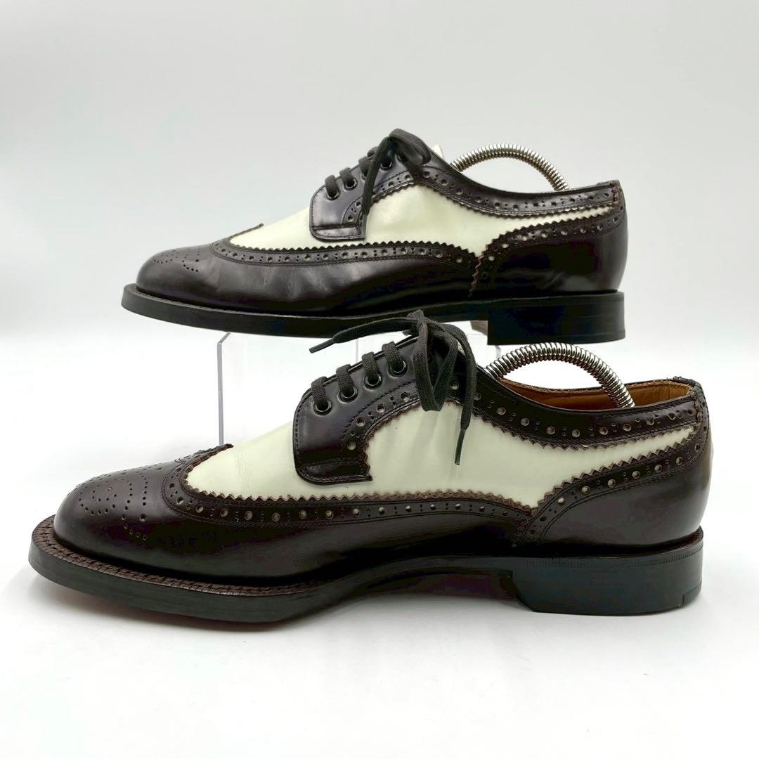メンズビギ ドレスシューズ ウイングチップ 25.5 茶白 外羽根 Y1382