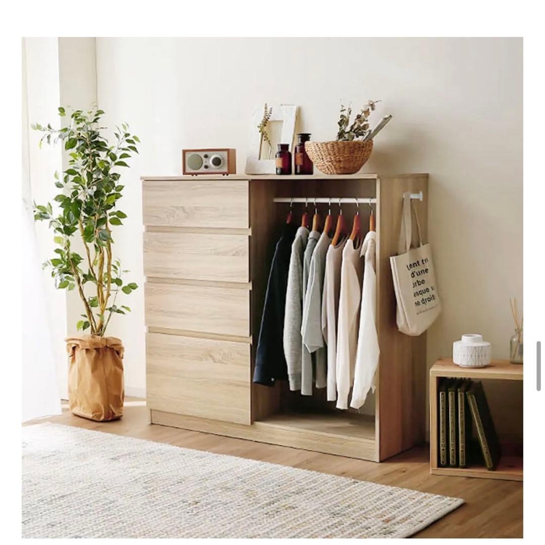 【幅120㎝】ハンガーラック 引き出し おしゃれ チェスト　木目調 LOWYA