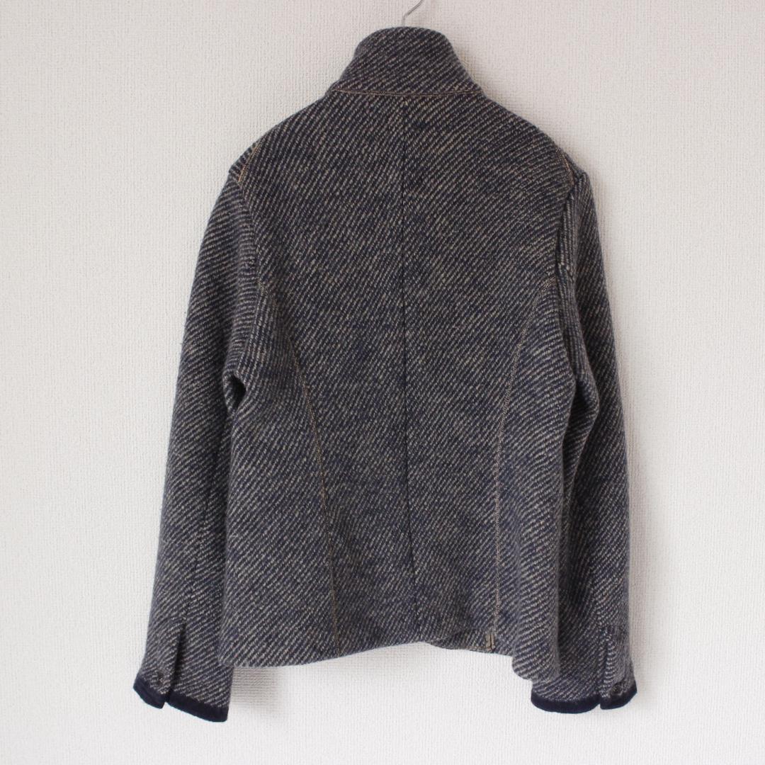 45R デニムツイードニットのジャケット Mサイズ ネイビー スタンドカラー