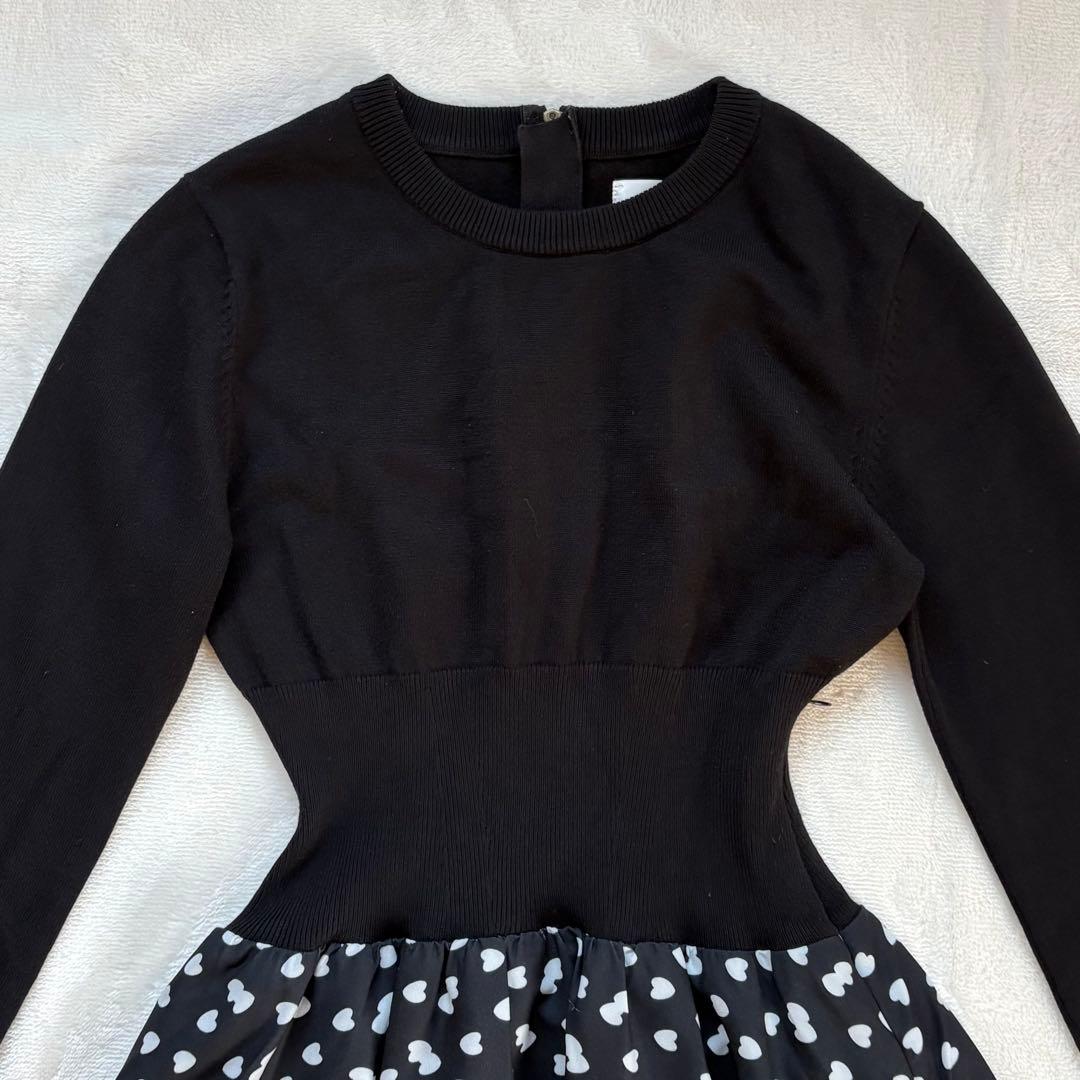 JENNE l'amour ニットドッキングワンピース 黒 フレアワンピース