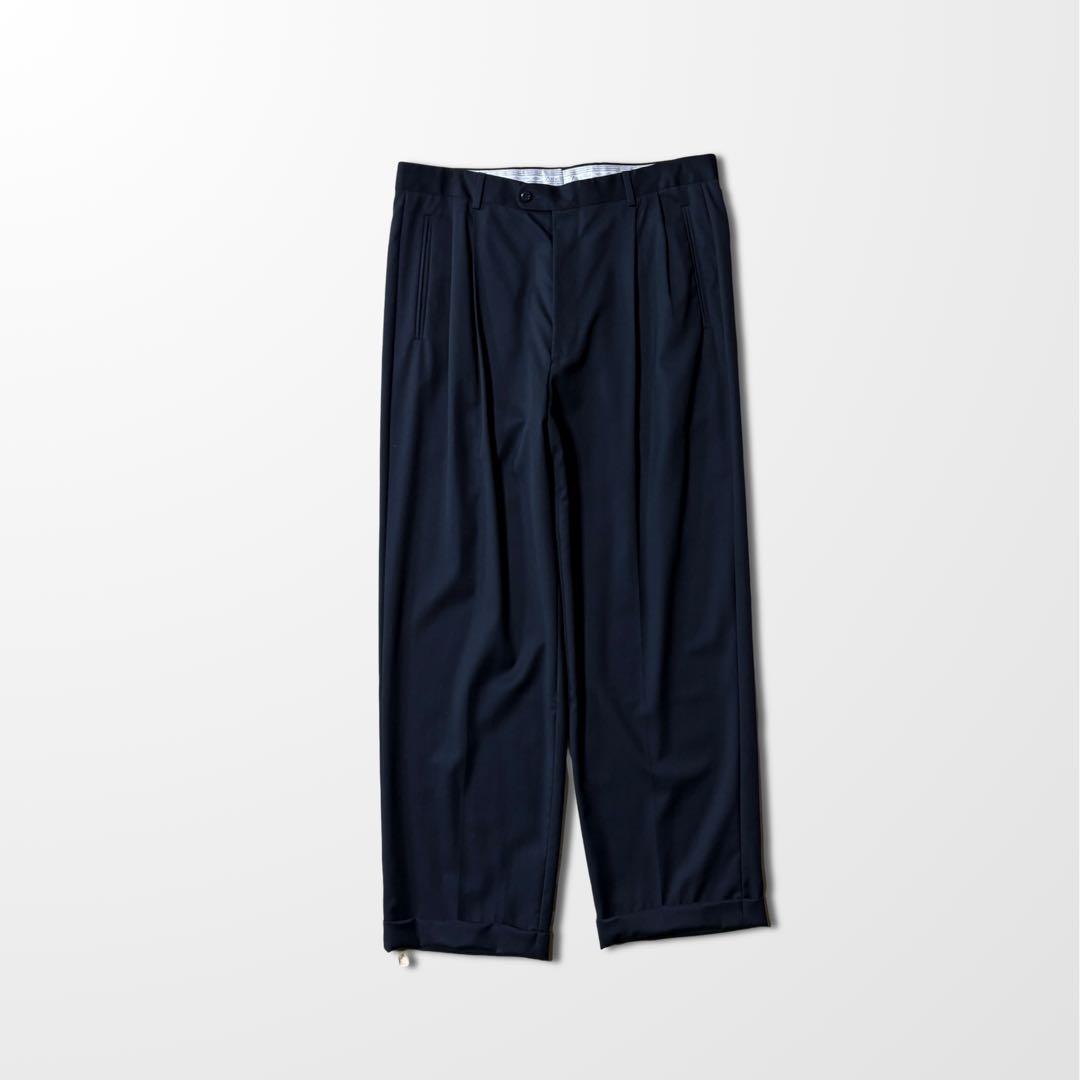 ザネッラ　W34　ワイド　ツータック　スラックス　ブラック　ダークネイビー　古着