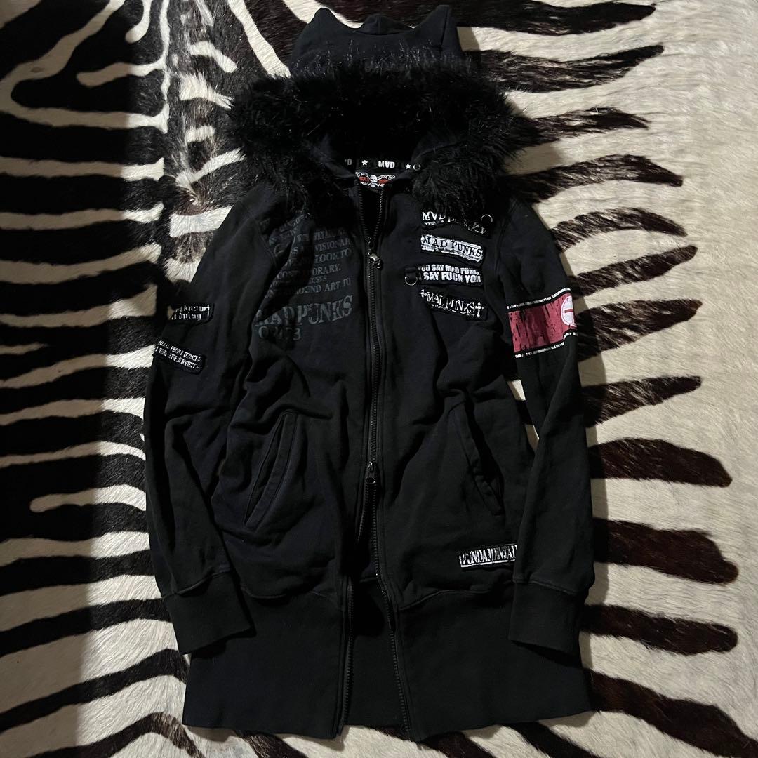 MAD PUNKS ネコ耳 ファー パーカー skull 00s archive