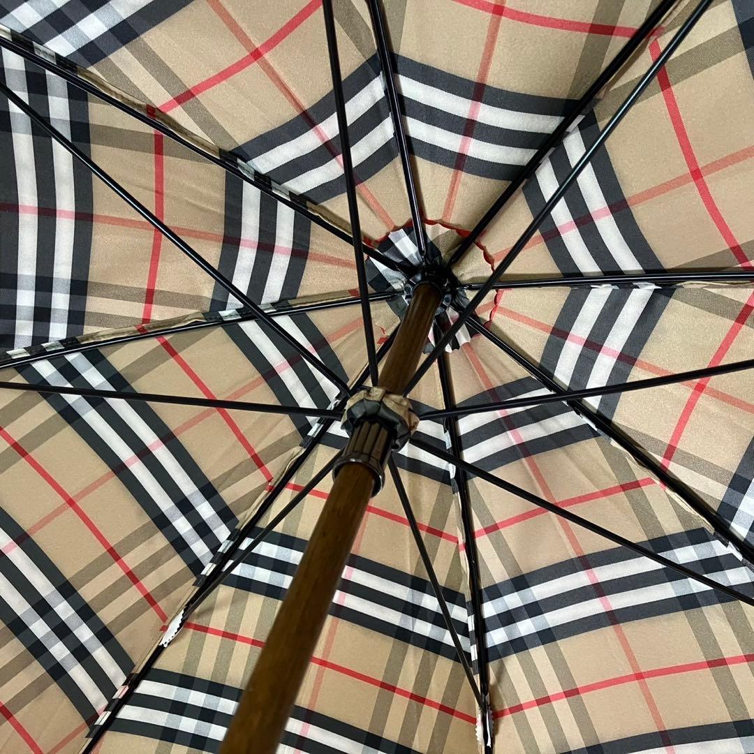 【美品】バーバリーズ 長傘 ノバチェック ロゴ 持ち手・取手木製 シュリンク付き