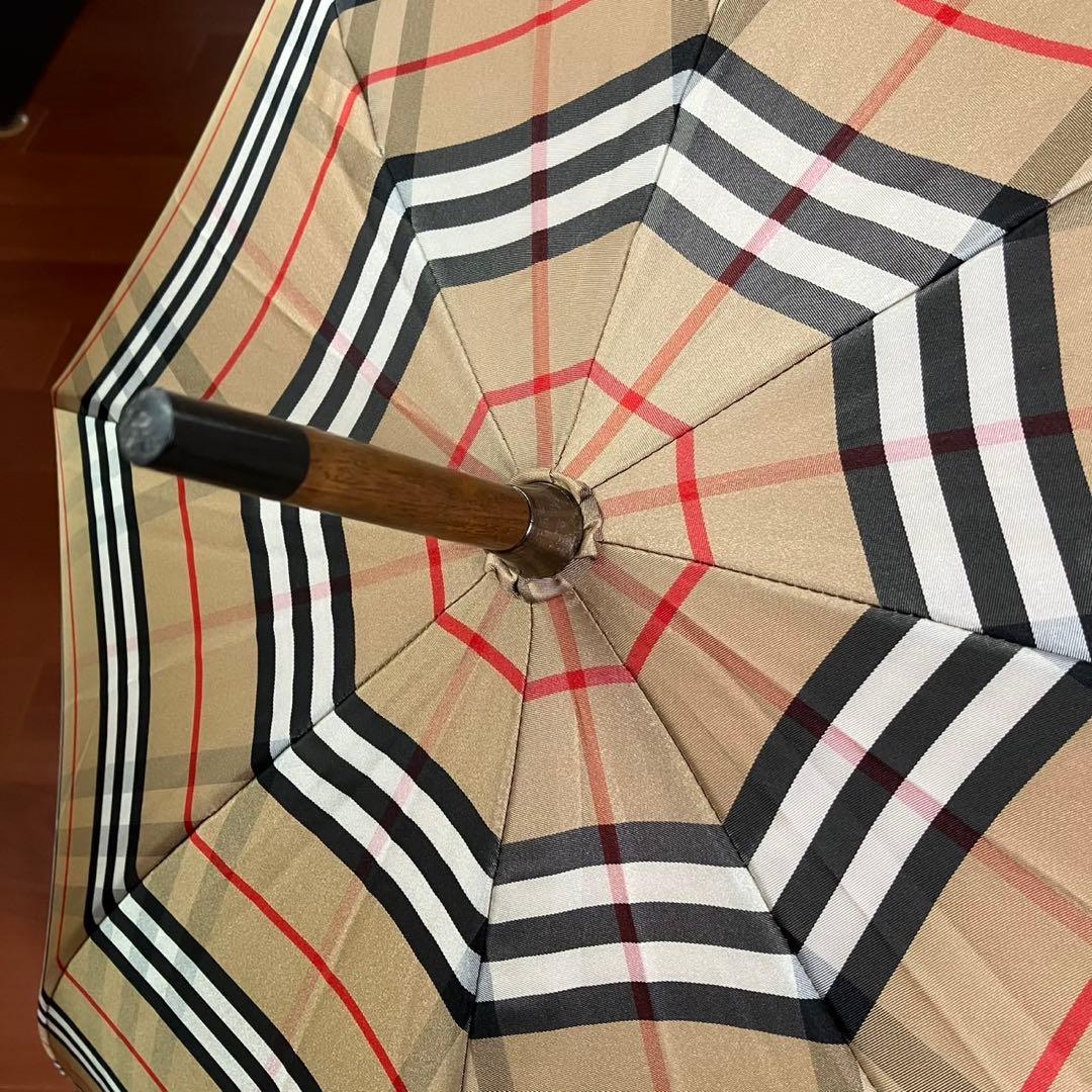 【美品】バーバリーズ 長傘 ノバチェック ロゴ 持ち手・取手木製 シュリンク付き