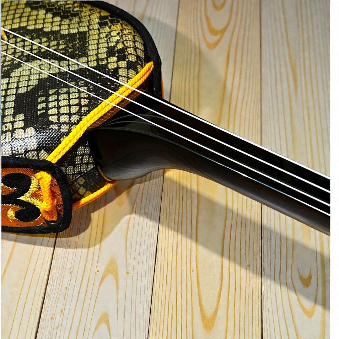 ほぼ未使用級❣️極美品✨ 沖縄三線 人工皮 蛇柄胴 琉球唐草刺繍 ハードケース付き