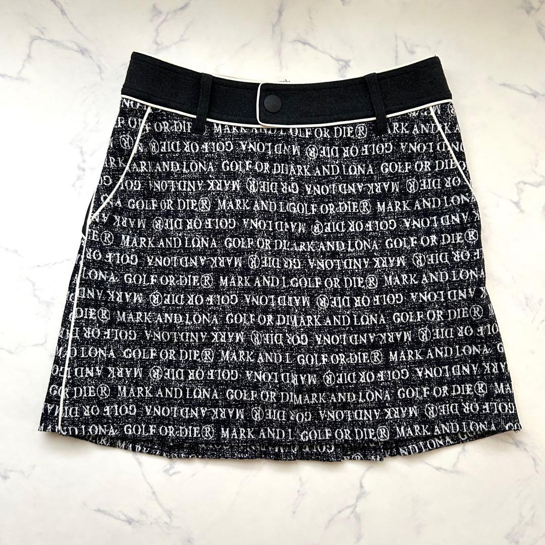 マークアンドロナ 近年モデル プリーツスカート インナー付き 総柄 レザーロゴ