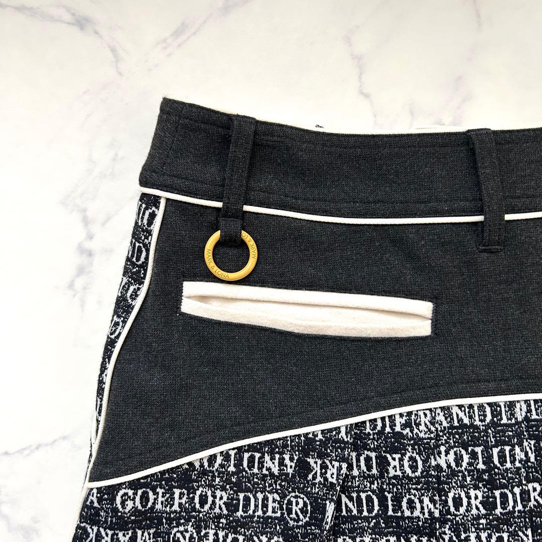 マークアンドロナ 近年モデル プリーツスカート インナー付き 総柄 レザーロゴ