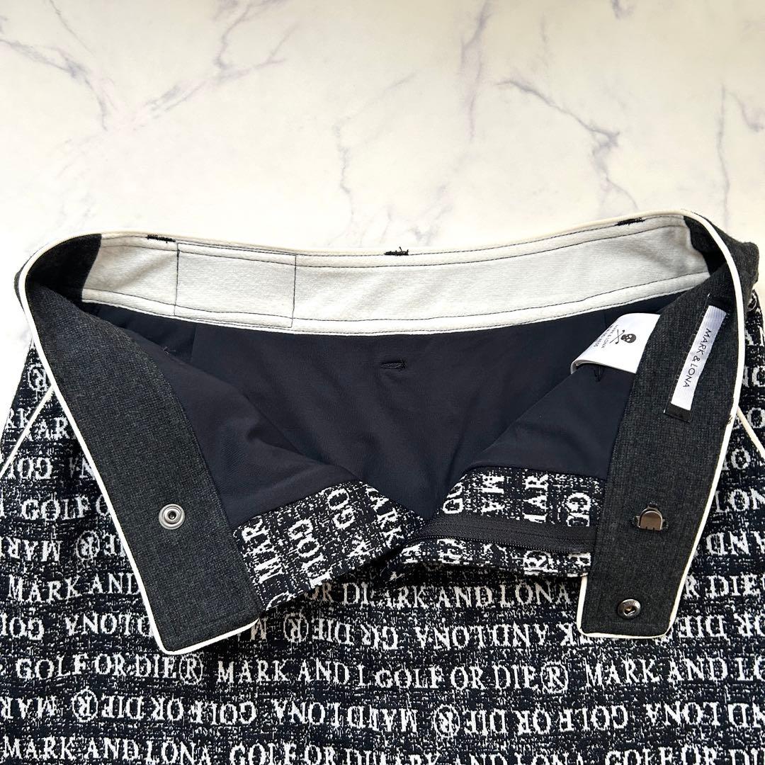 マークアンドロナ 近年モデル プリーツスカート インナー付き 総柄 レザーロゴ