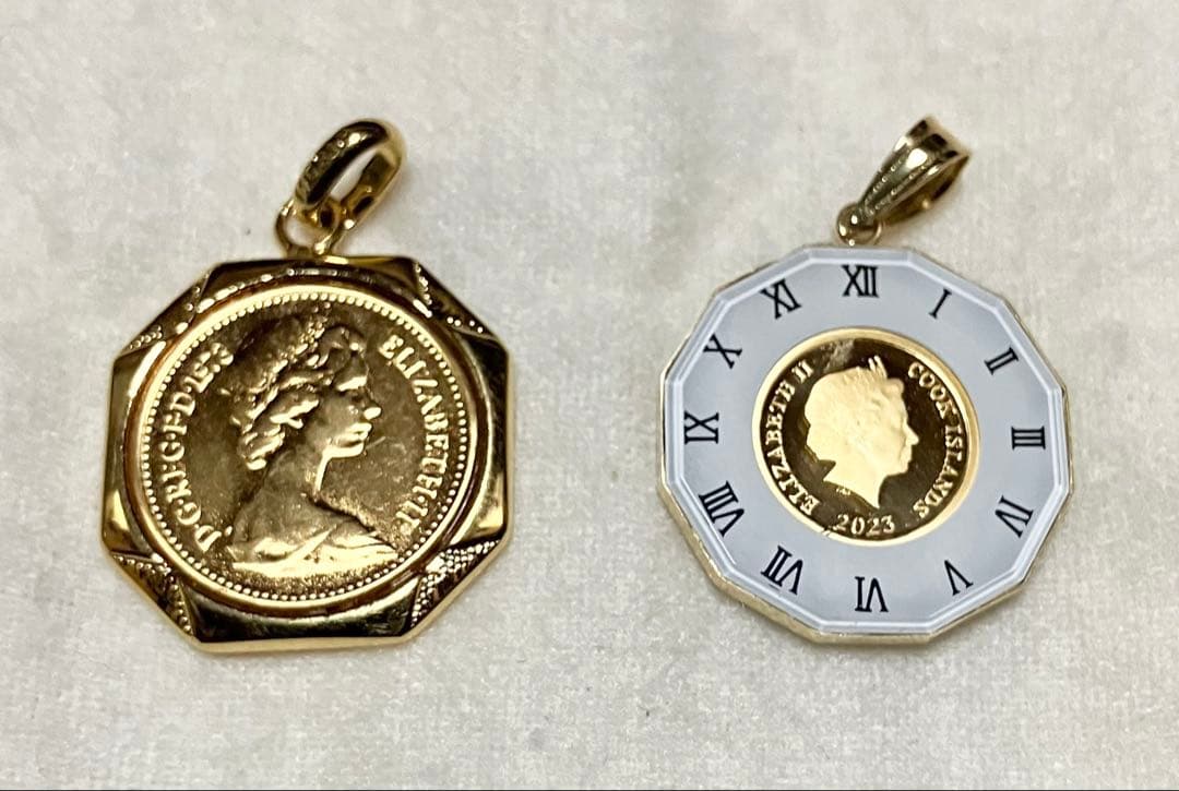 【期間限定価格】 K24ペンダントトップ バチカン枠K18 ゴールドトップ2個！