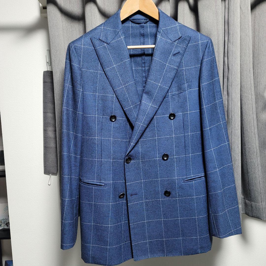 ビームスF ダブルジャケット ブルー グレンチェック　サイズ48