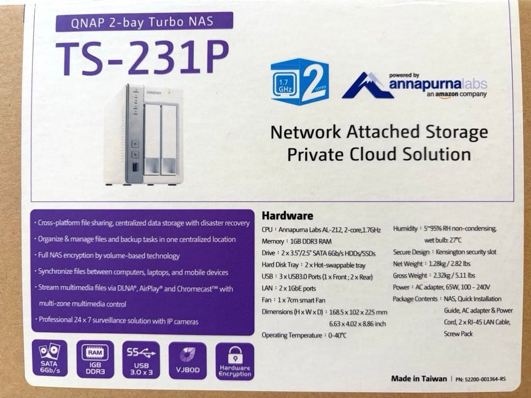 QNAP NAS TS-231P 付属品一式あり/ HDDなし