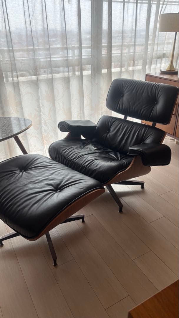 1人用ラウンジソファ & オットマン ブラックレザー【練馬区引取限定】