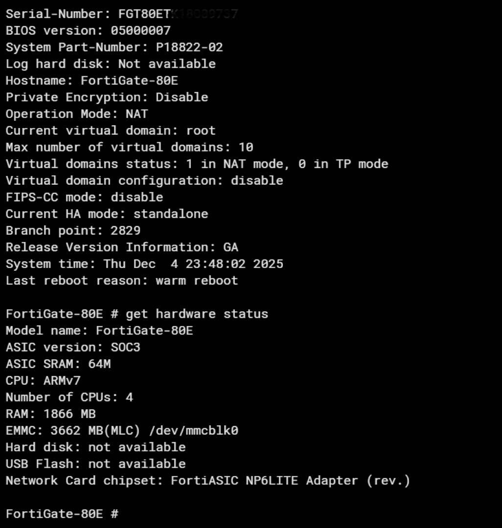 FORTINET FORTIGATE-80E(ライセンス切れ)【v7.4.9】②