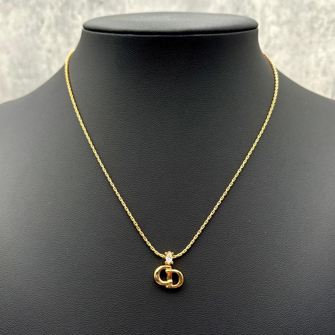 美品✨クリスチャンディオール CD ラインストーン ロゴ ゴールド ネックレス