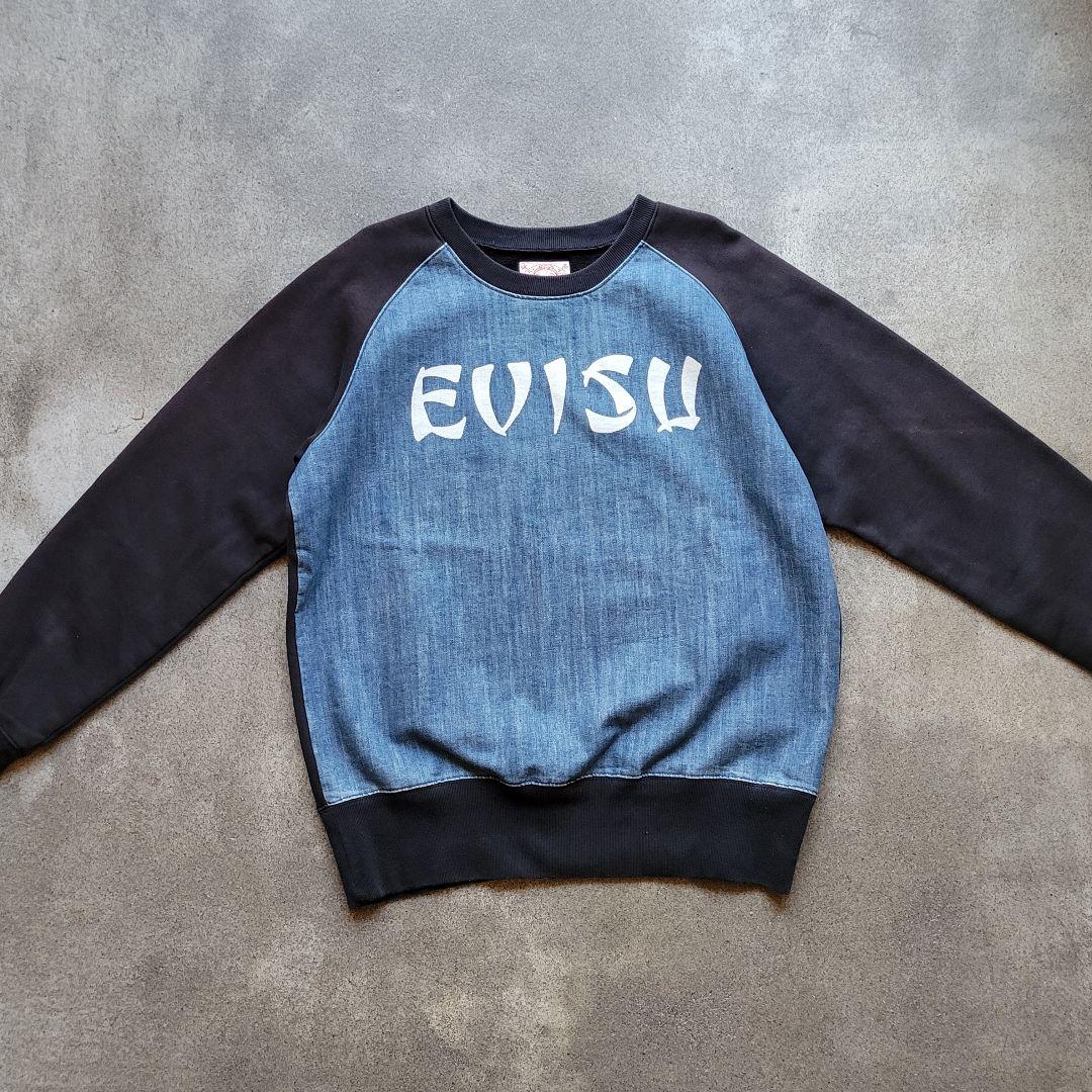 スッパマン様EVISU 廃盤モデル デニム切り替え スウェット ラグランスリーブ