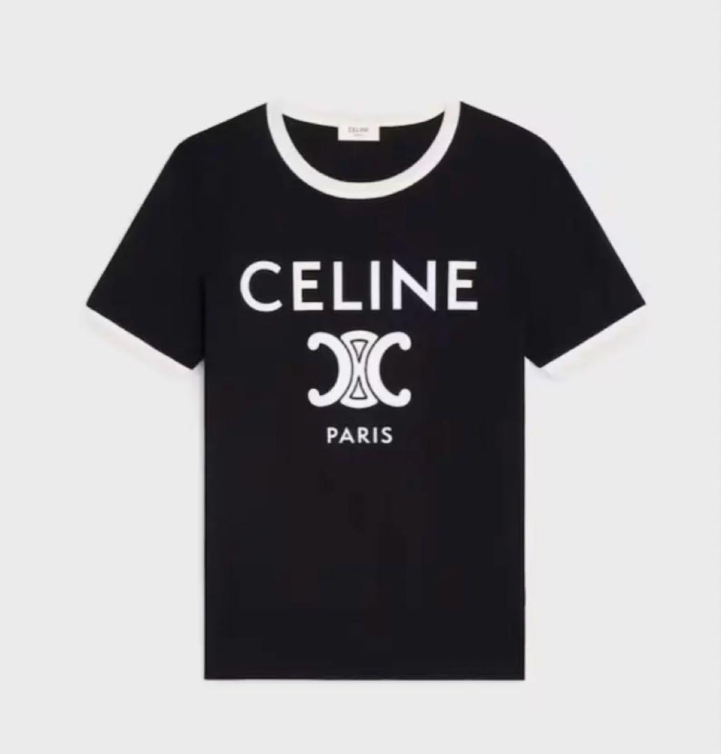 CELINE トリオンフPARIS Tシャツ 黒 コットンジャージー 正規品