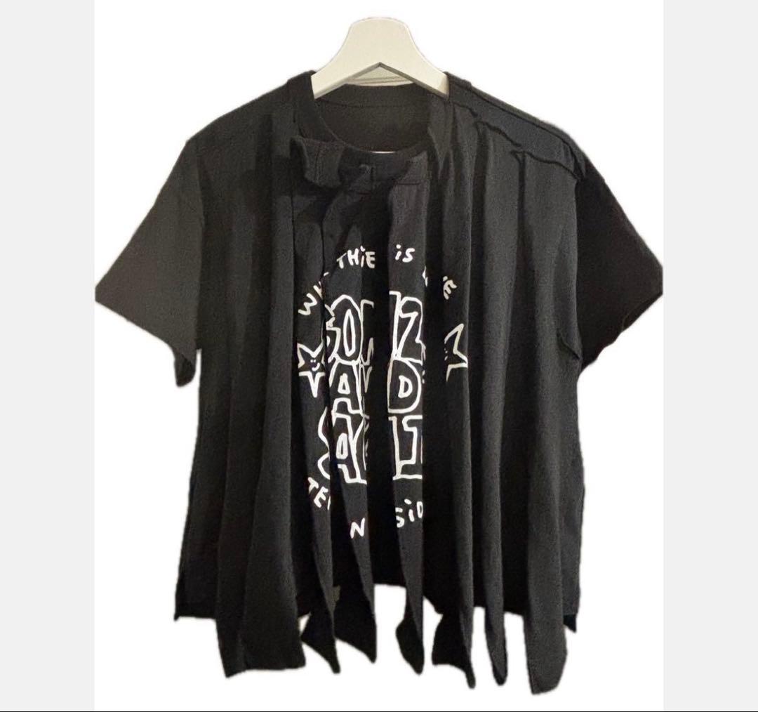 sacai フリンジデザイン ブラックTシャツ