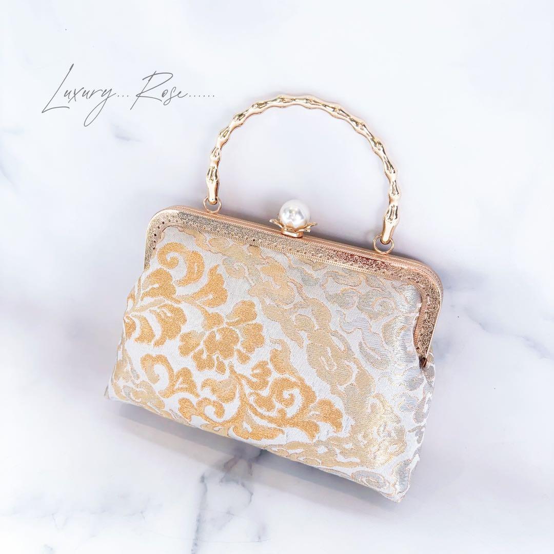 １月の新作♡京都西陣服部織物　最高級格の高い伝統柄絹の煌めき上品ゴールド帯バッグ