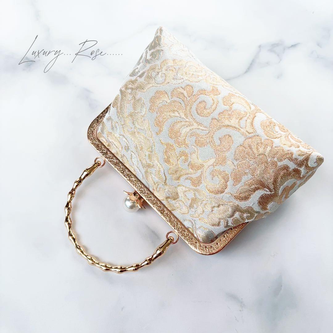 １月の新作♡京都西陣服部織物　最高級格の高い伝統柄絹の煌めき上品ゴールド帯バッグ