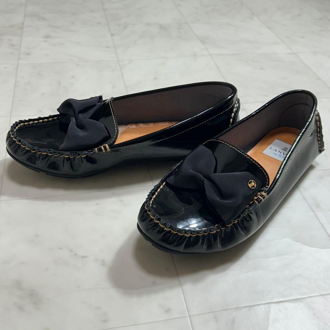 LANVIN en Bleu ローファー モカシン エナメル リボン 24cm