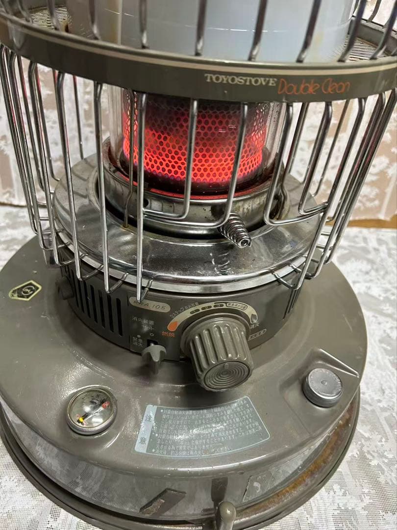 円筒形ストーブ グレー 金属ガード付き