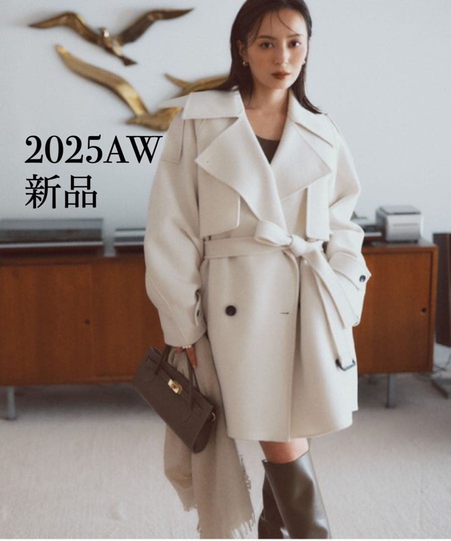 新品 anuans アニュアンス リバーウールミドルトレンチコート エクリュ