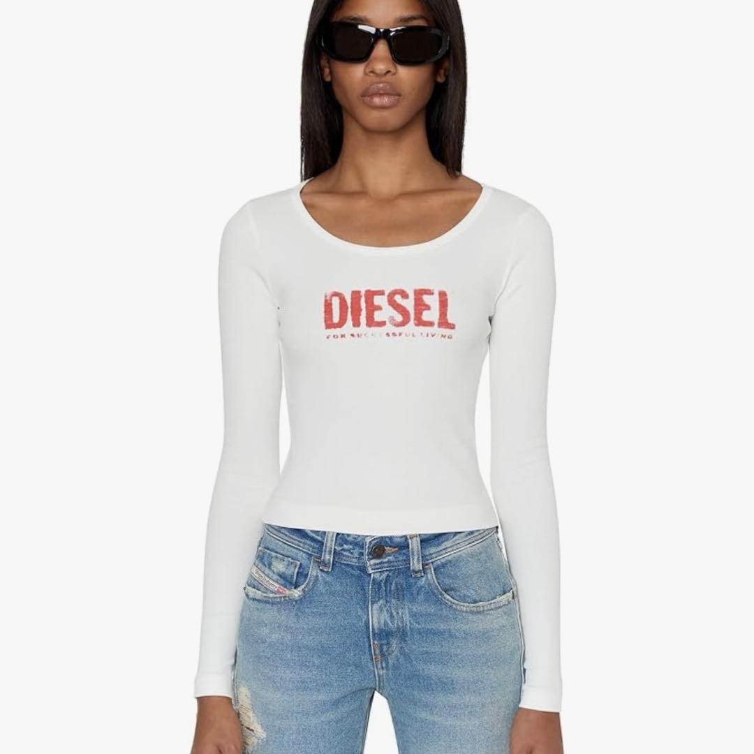 DIESEL ロゴ Tシャツ ロンT ショート丈 クロップド ホワイト 白