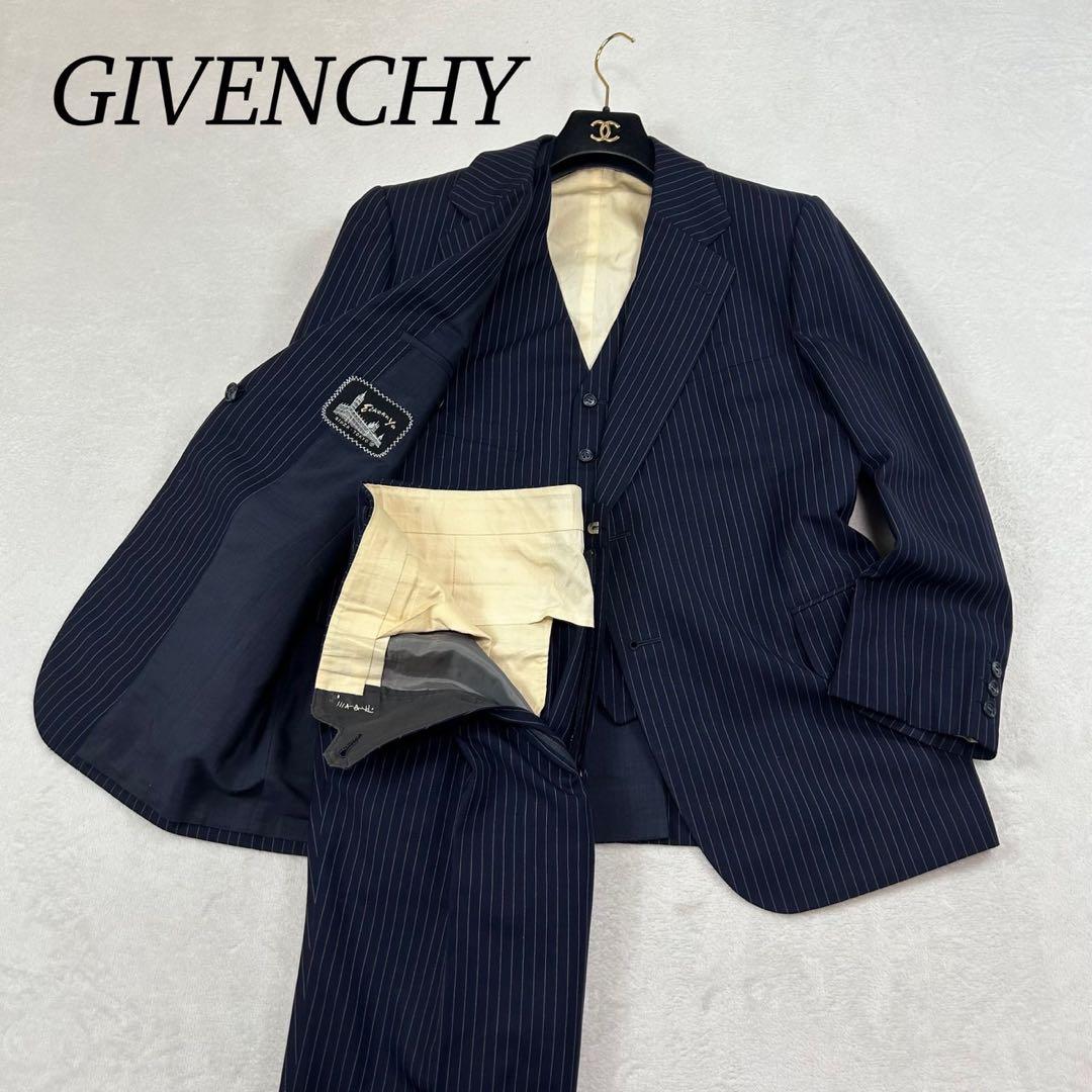 K451 M ジバンシー 3ピース ストライプ柄 スーツ上下 ネイビー メンズ