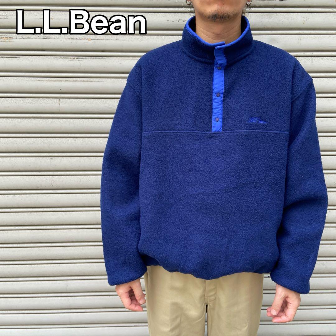 L.L.Bean☆ハーフスナップフリース☆90s☆筆記体ロゴ☆紺☆L相当