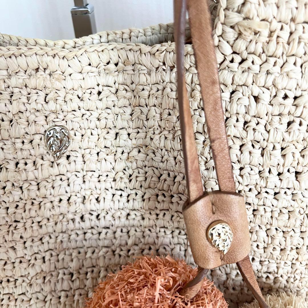 美品✨ヘレンカミンスキー ラフィア カゴバッグ ポンポン付き