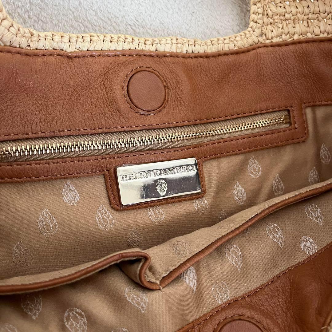 美品✨ヘレンカミンスキー ラフィア カゴバッグ ポンポン付き