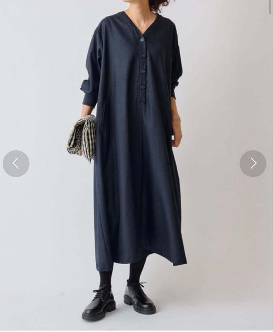 BEARDSLEYチンツワンピース ロングワンピース ゆったり ネイビー