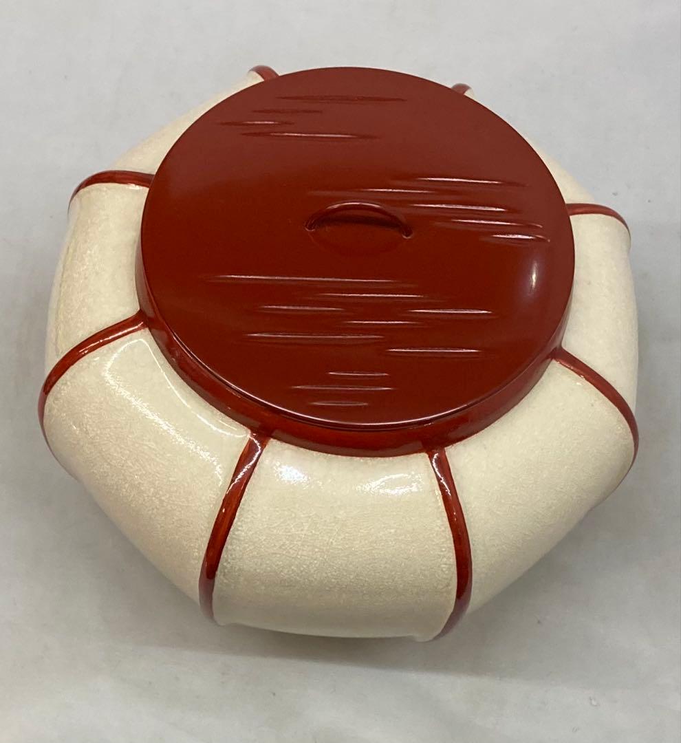 B380b 「ぼんぼり 水指」西尾瑞豊造　共箱　萬古焼　木製朱漆塗蓋付　祭夜桜