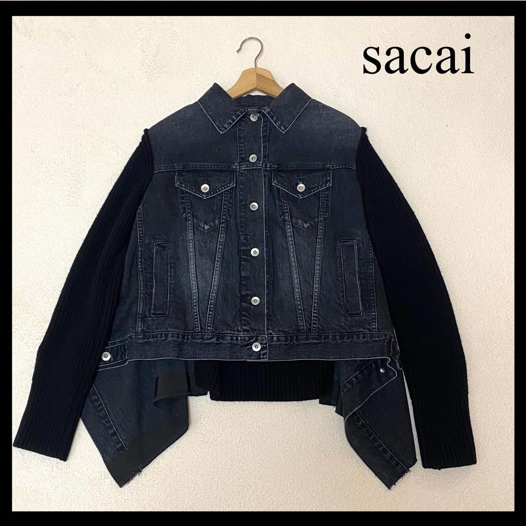 希少✨sacai デニムジャケット ブルゾン ニット 異素材ドッキング 変形