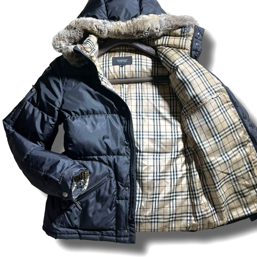人気✨バーバリー ダウンジャケット Lサイズ 黒 ノバチェック ファー