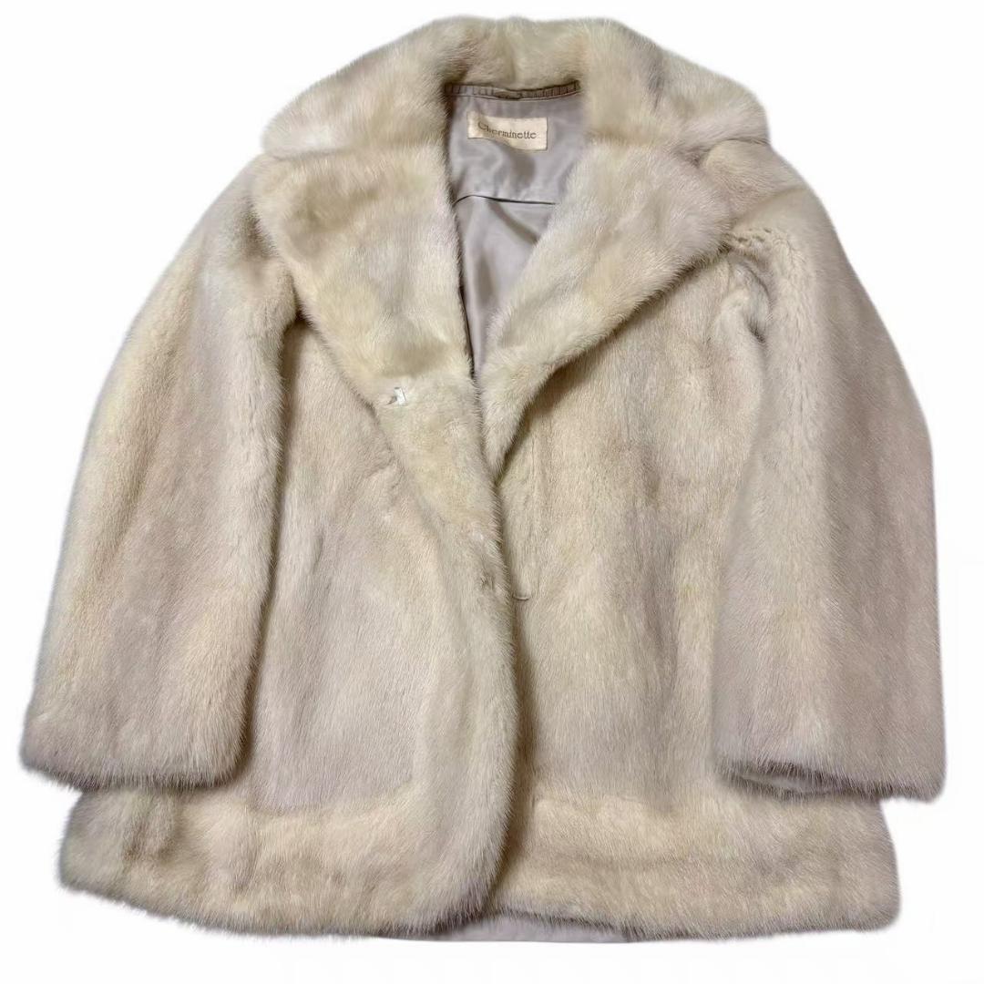 美品　バイオレットミンク　デザイン　高級毛皮　ミンクコート　柔らか　クリーム系