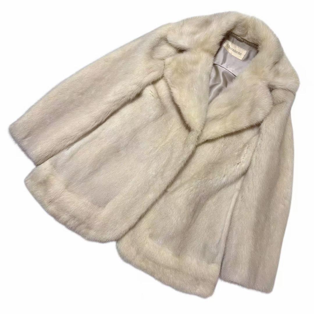 美品　バイオレットミンク　デザイン　高級毛皮　ミンクコート　柔らか　クリーム系