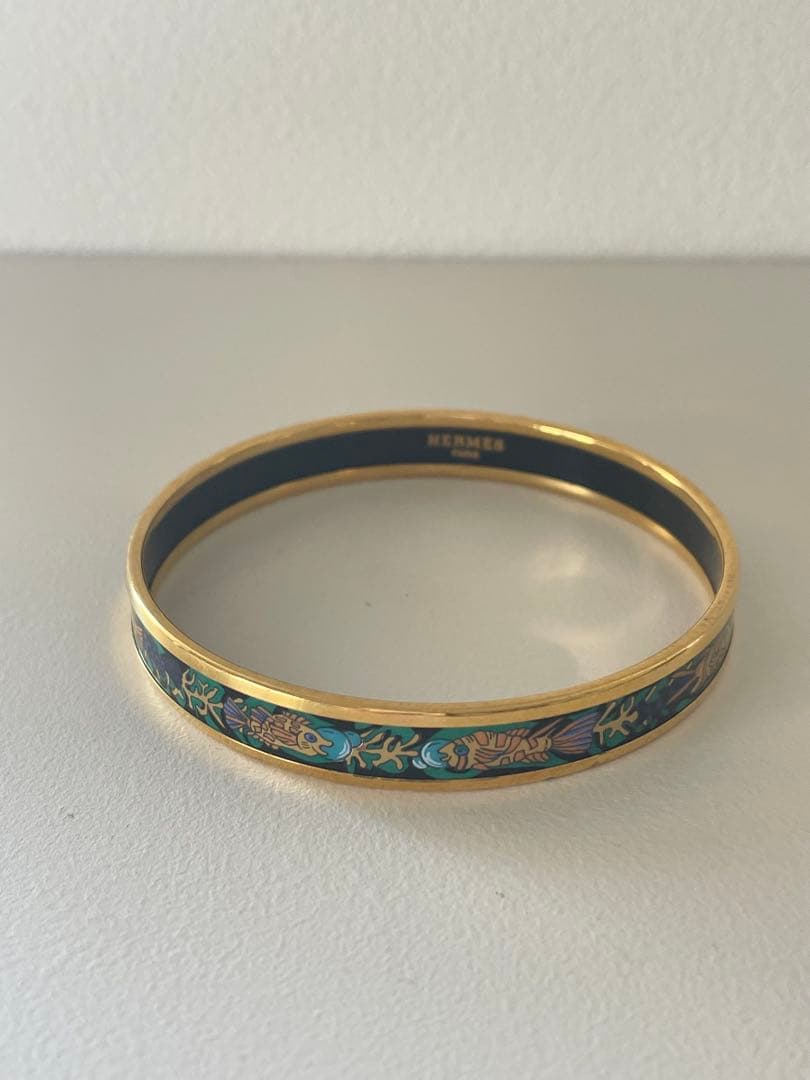 HERMES エマイユ バングル ナロー 魚柄 ゴールド 箱あり