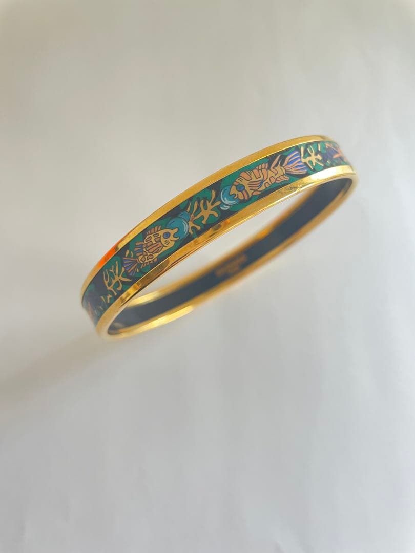 HERMES エマイユ バングル ナロー 魚柄 ゴールド 箱あり