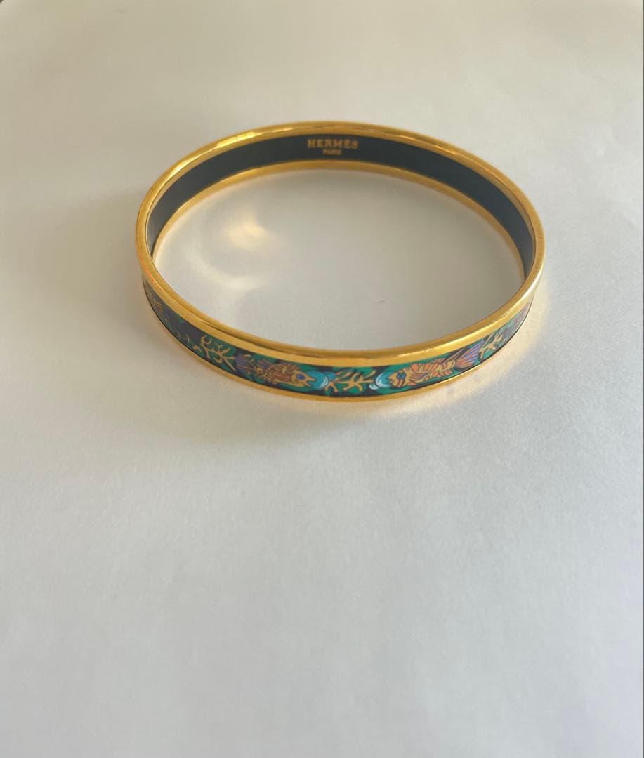 HERMES エマイユ バングル ナロー 魚柄 ゴールド 箱あり